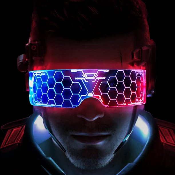Gafas con luz LED Cyberpunk, gafas con visera LED, gafas con visera electrónica futurista, perfectas para cosplay, festivales, fiestas, discotecas, DJ, música, conciertos, disfraces