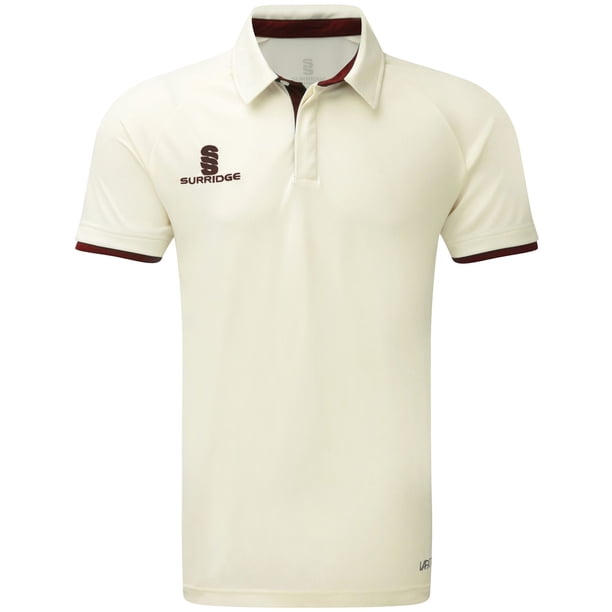 Surridge - Polo Ergo de manga corta para hombre caballero (Blanco/Ribete Granate)