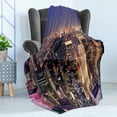thumbnail image 4 of NYC Soft Flannel Fleece Throw Blanket, New York Big Apple Fascinating Panoramic Aerial Photo at Night City Theme Print, Cozy Plush for Indoor and Outdoor Use, 70" x 90", Multicolor, by Ambesonne, 4 of 5