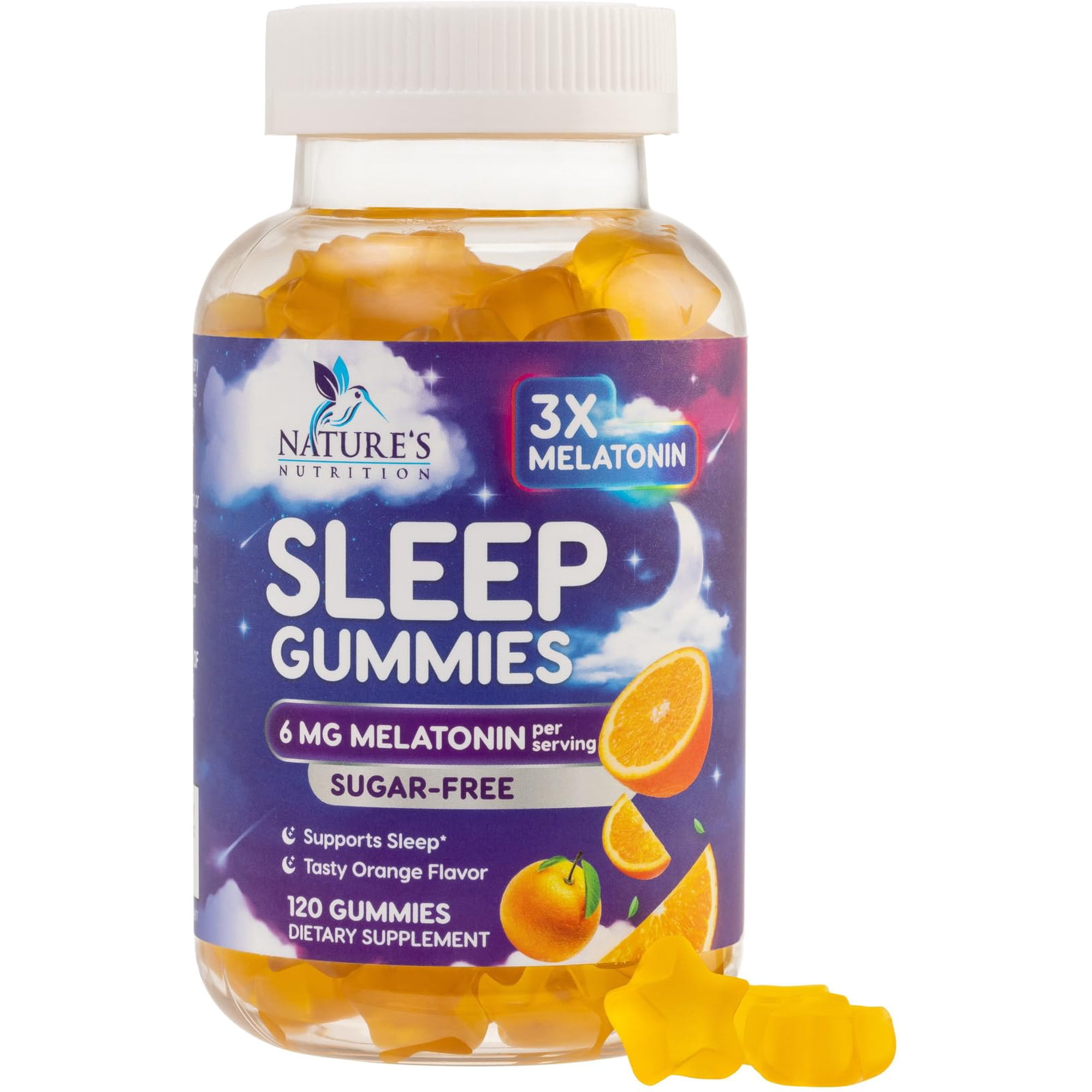 Melatonin Gummies - 6mg Melatonin - Sugar-Free Melatonin Gummy, Sleep Support for Adults - Extra Strength Sleeping Gummy Supplement - Supports Restful Sleep - Tasty Orange Flavor - Vegan, 120 Gummies