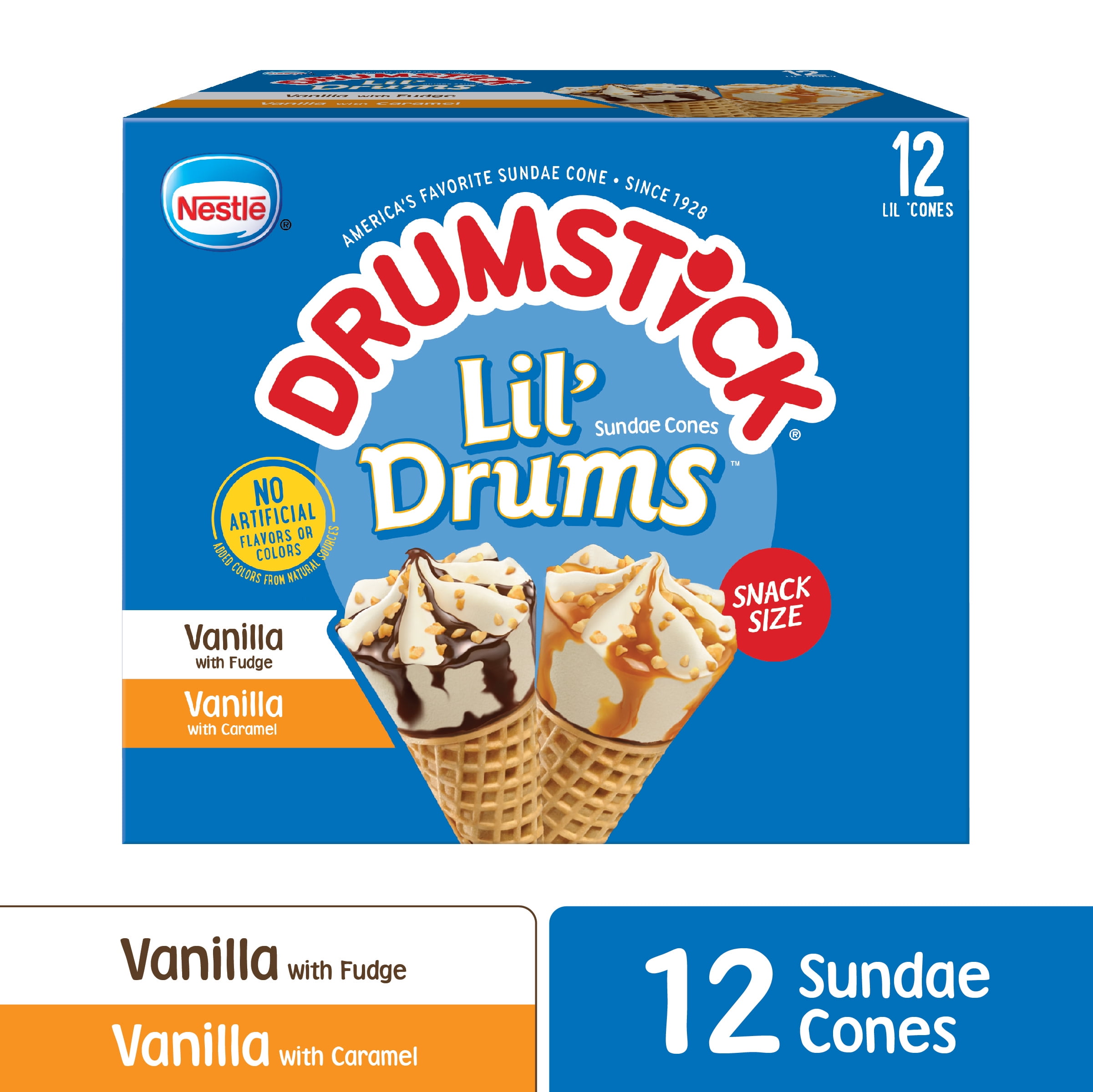 Drumstick Lil' Drums Vanilla Fudge and Vanilla Caramel Sundae Cones 12 Ct