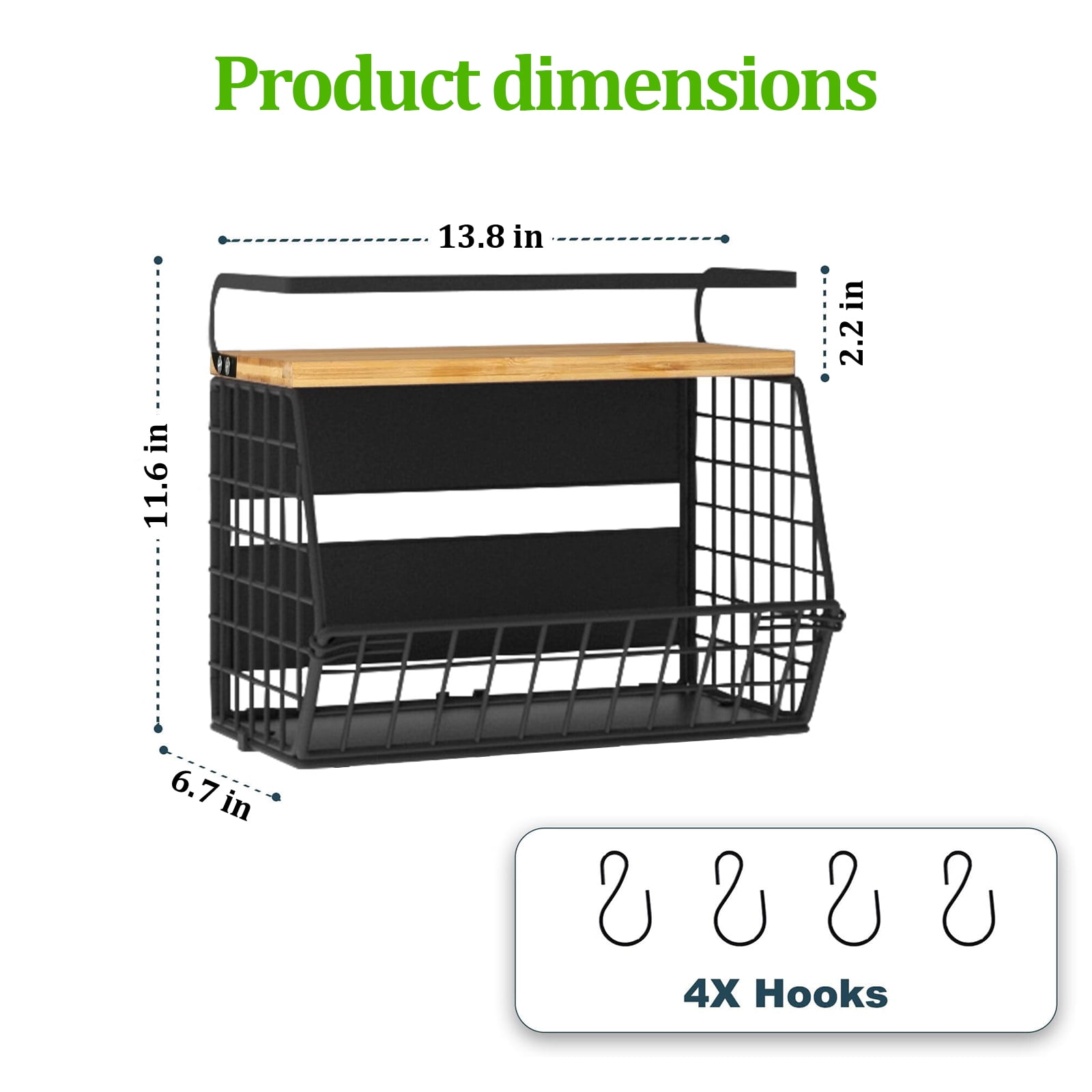 Auckpure Magnetic Shelf for Fridge with Wood Lid - 35 lbs Capacity, Large Storage Bins for Fruits, Vegetables, Spices | Rust-Proof Refrigerator Organizer, Space-Saving Kitchen & Pantry Storage