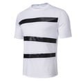 thumbnail image 3 of Summer Tops,Clearance Men's Leather Patchwork Short Sleeved T-shirt Round Neck Pullover Short Sleeved Fashionable Casual T-shirt Top Blouses, 3 of 4