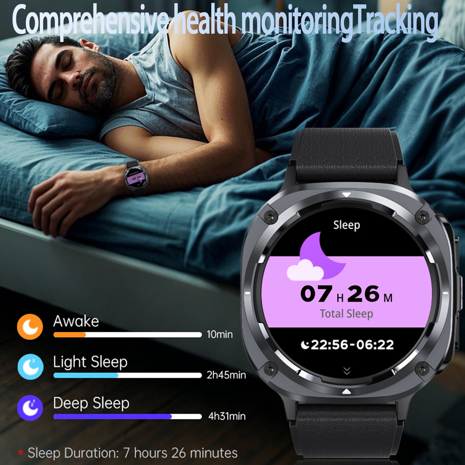 Smart Watch for Men iPhone Android, 1.39" HD Touchsreen, Bluetooth Call and Music Control, Fitness Tracker, 110+ Sports Modes, IPX8 Waterproof, Black