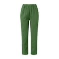 thumbnail image 4 of Huesdet Women's Comfy Casual Pants Cotton Linen Elastic Waist Drawstring Long Straight Pants Solid Lounge Trousers with Pockets(Green,XL), 4 of 6