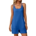 thumbnail image 5 of IROINNID Spring Summer Rompers for Women's Fashion Solid Round Neck Overalls Elastic Strap Sleeveless Pockets Short Jumpsuit(Dark Blue,XL), 5 of 7