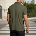 thumbnail image 4 of Men's Color-Block Stretch Polo Shirt Short-Sleeve Collared Button Placket Casual Daily Light Commute Spring & Autumn Wear,Army Green,L, 4 of 5