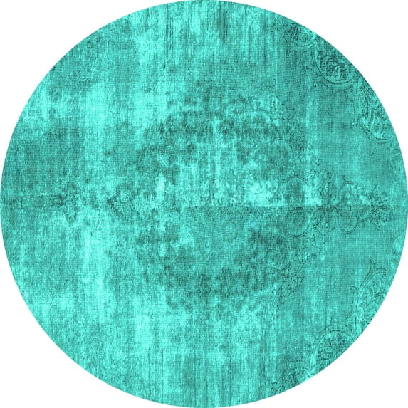 Ahgly Company Machine Washable Indoor Round Persian Turquoise Blue Traditional Area Rugs, 6' Round