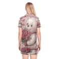 thumbnail image 3 of Women Silk Pajama Sets Causal Outings Fashion White Bear with Roses Pattern Home, 3 of 7