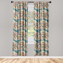 Peony Window Curtains, Watercolor Design Grunge Feels Floral Pattern with Innocent Petals Print, Lightweight Decor 2-Panel Set with Rod Pocket, Pair of - 28"x63", Amber Teal Cadet Blue, by Ambesonne