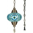 thumbnail image 3 of DEMMEX Plug-in Turkish Moroccan Mosaic Hanging Pendant Light Fixture, Tiffany-Style Ceiling Swag Lamp, Handcrafted Glass with 15 ft Cord & Chain, Teal, 3 of 4