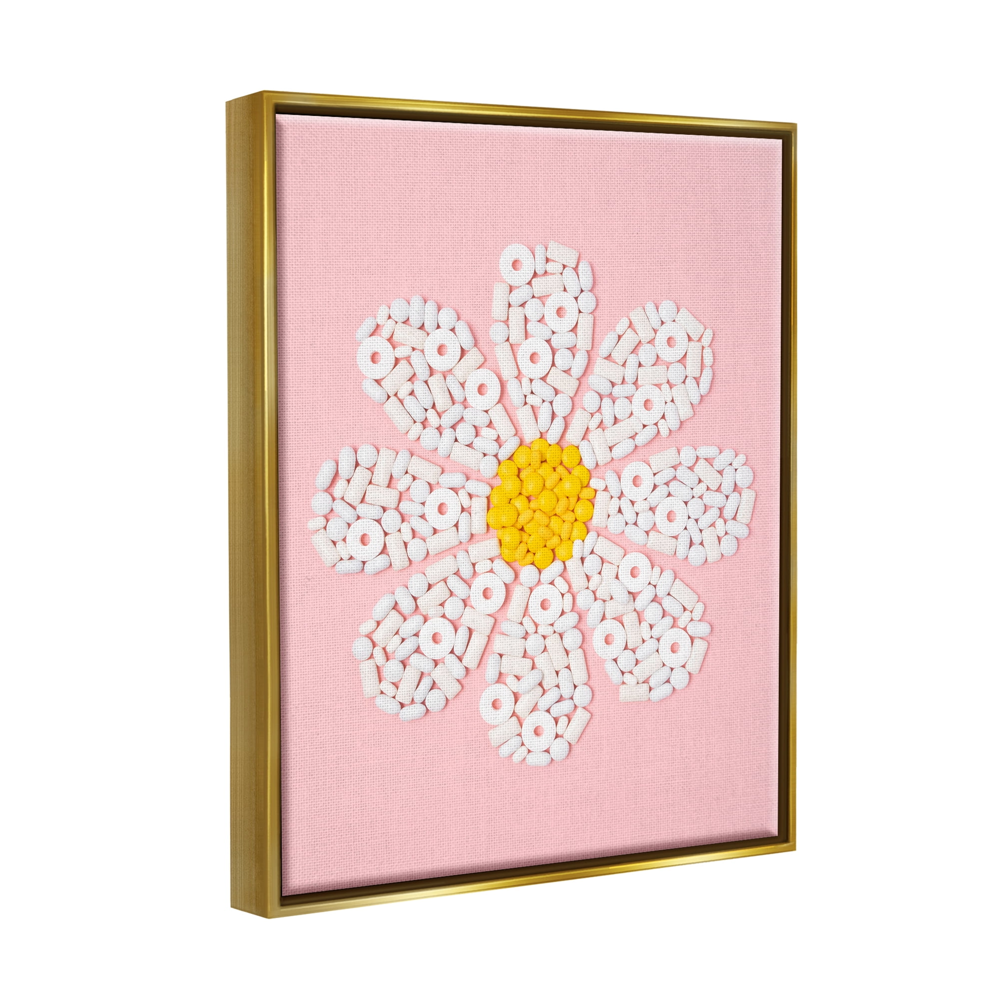 Stupell Industries Daisy Shaped Candies Botanical & Floral Painting Gold Floater Framed Art Print Wall Art, 17 x 21