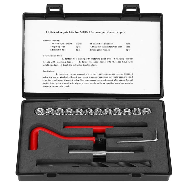 Kit de reparación de roscas de 17 Uds., llave de grifo de taladro torcido de acero inoxidable, herramienta de inserción roscada M10x1.5