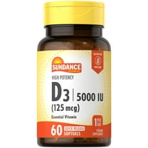 D3 5,000 IU (125 mcg) | 60 Quick Release Softgels | High Potency Essential Vitamin Supplement | Non-GMO and Gluten Free | By Sundance