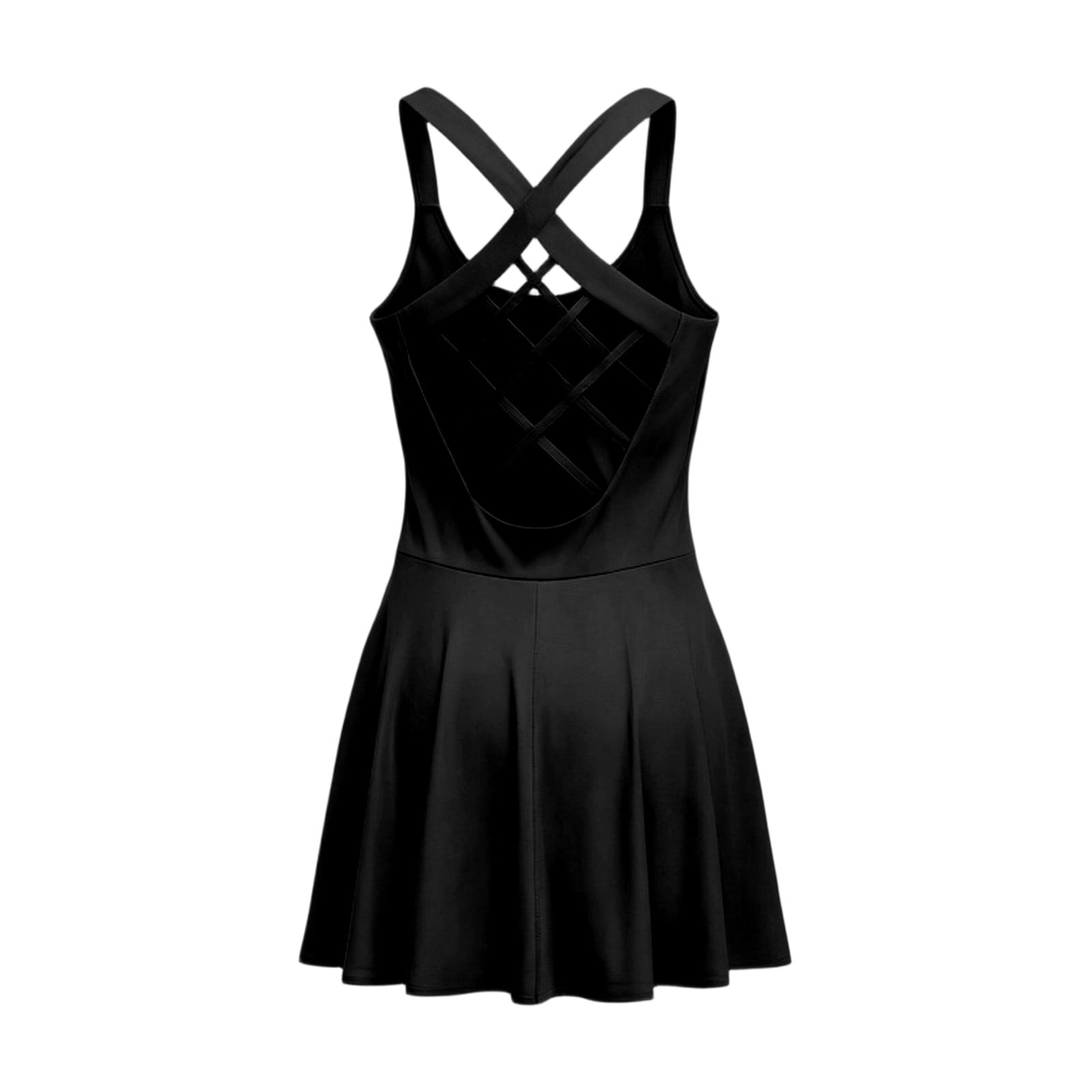 Wang6 Tennis Dress for Women Sleeveless Golf Dresses Ruffle Hem Backless Workout Athletic Gym Dresses Beach Mini Dress Black XS