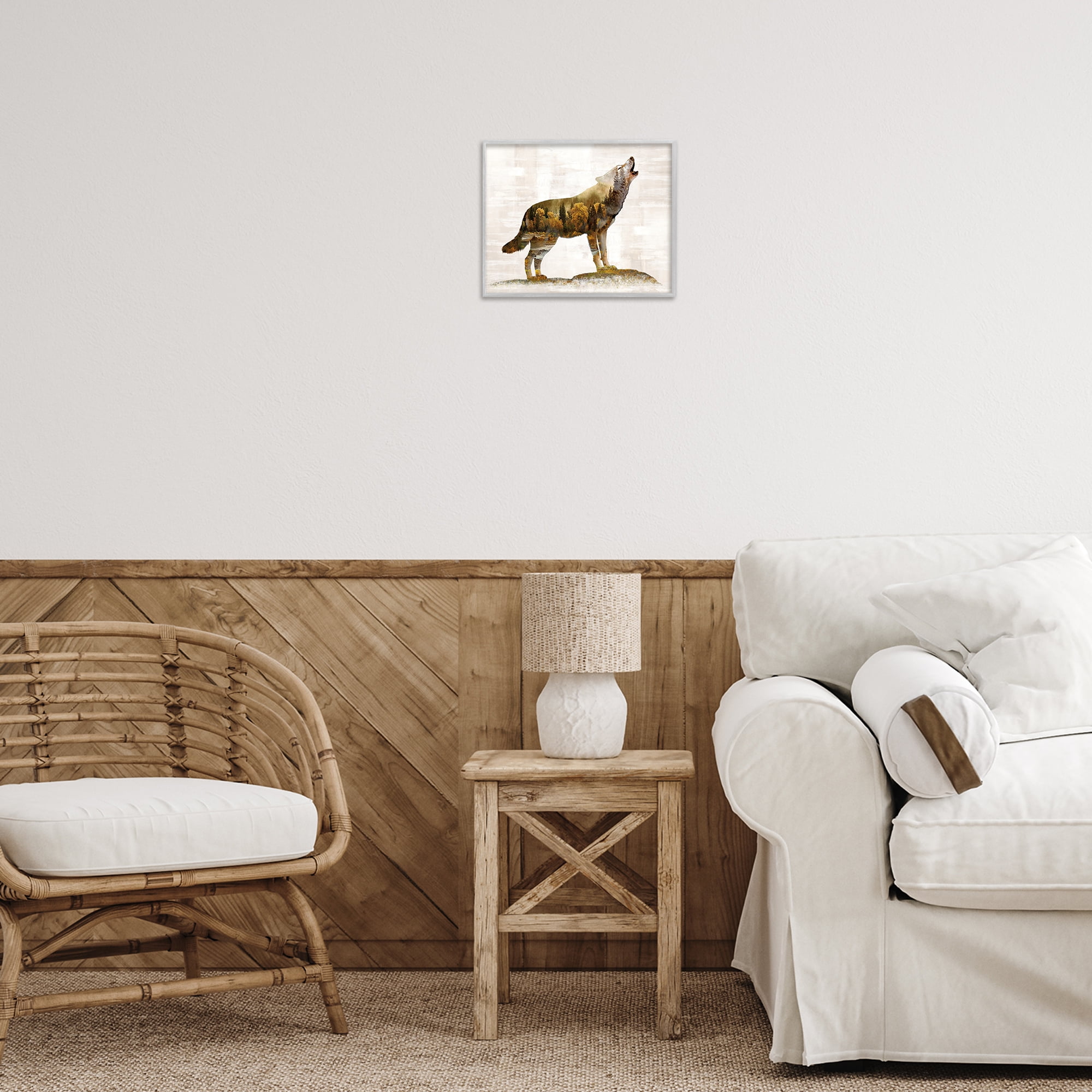 Stupell Industries Forest Pattern Wolf Animals & Insects Painting Gray Framed Art Print Wall Art, 14 x 11