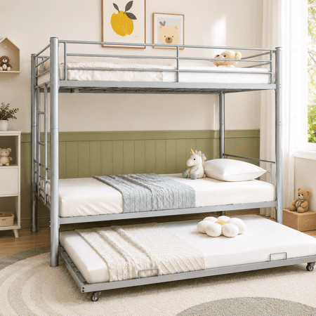 UHOMEPRO Silver Twin Metal Triple Bunk Bed… product image
