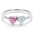 thumbnail image 3 of Gem Stone King 925 Sterling Silver Ring Set with Heart Shape Pink Moissanite and Moissanite Near Colorless (GH, Size 9) (1.00 Cttw, Size 9), 3 of 6