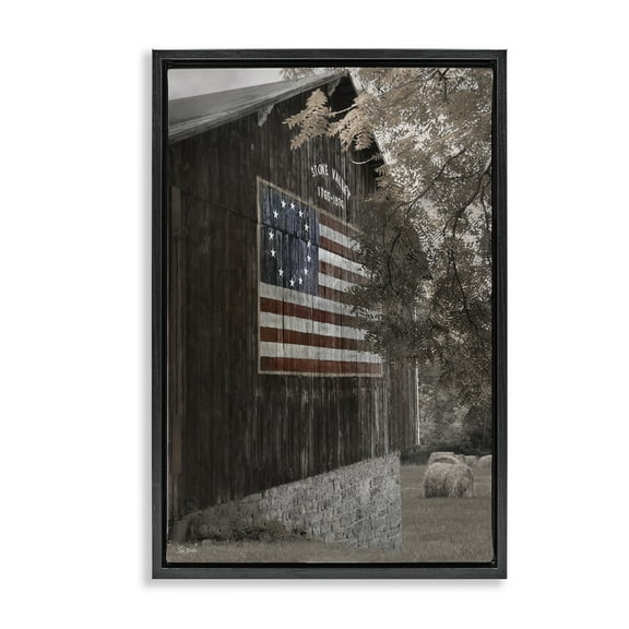 Stupell Industries Colonial Flag on Barn Patriotic Photography Black Floater Framed Canvas Art Print Wall Art, 17 x 25
