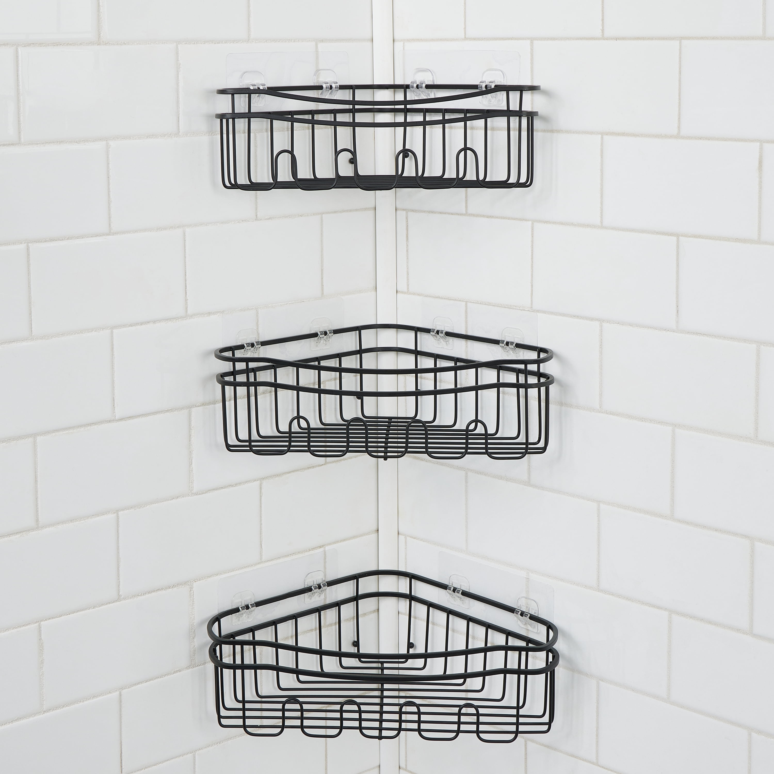 Bath Bliss 3 Piece Cornered Shower Caddy Shelves in Black