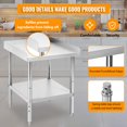 thumbnail image 2 of EDTara Stainless Steel Prep Table, NSF Commercial Grade, 400 Lbs Capacity, Adjustable Legs with 2" Edge Baffle, 2 of 7