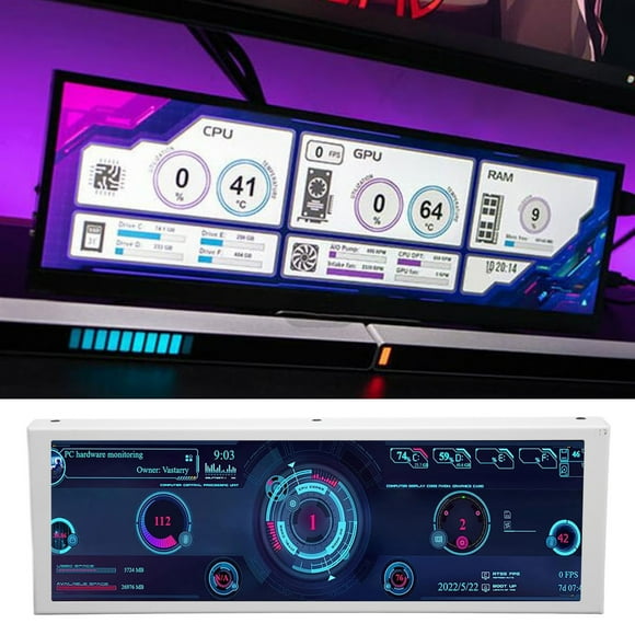 PC Temp Monitor, 1280x400 60Hz 7.9in Large Screen PC Temperature Display Screen White for Home