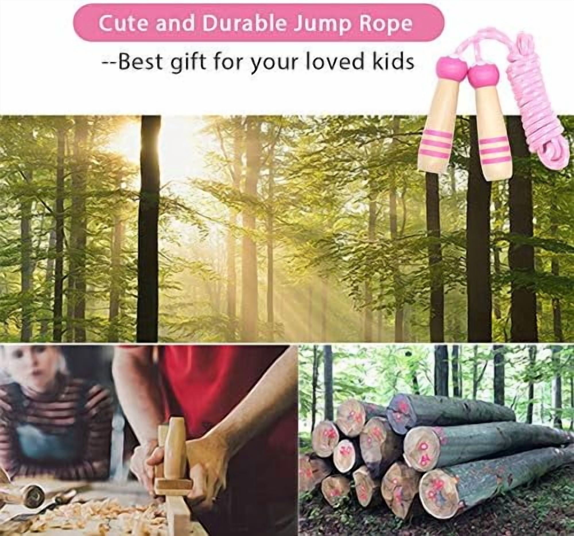 Jump Rope Kids, 7ft Adjustable Cotton Skipping Rope with Wooden Handle for Boys and Girls Fitness Outdoor Exercise