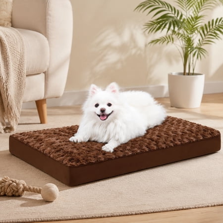 Waterproof Dog Crate Bed for Medium Dogs Soft Rose Velvet Plush Cushion Washable Cover Removable & Anti-Slip Bottom 29 x 18 Inch Brown
