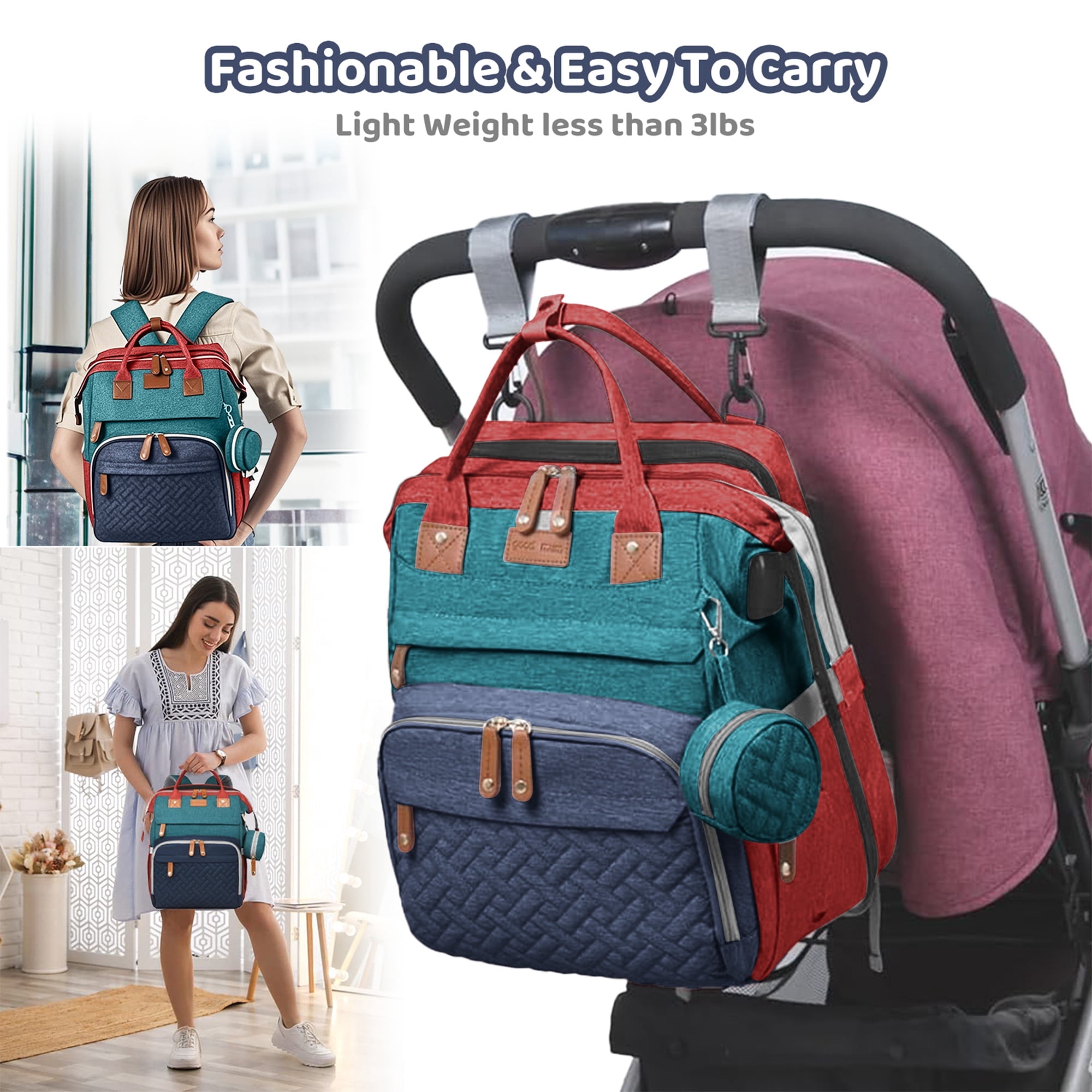 Anoak Baby Diaper Bag Backpack with Changing Station, Large Capacity Baby Bag, Waterproof Travel Backpack with USB Charging Port, Stroller Straps , Baby Shower Gifts