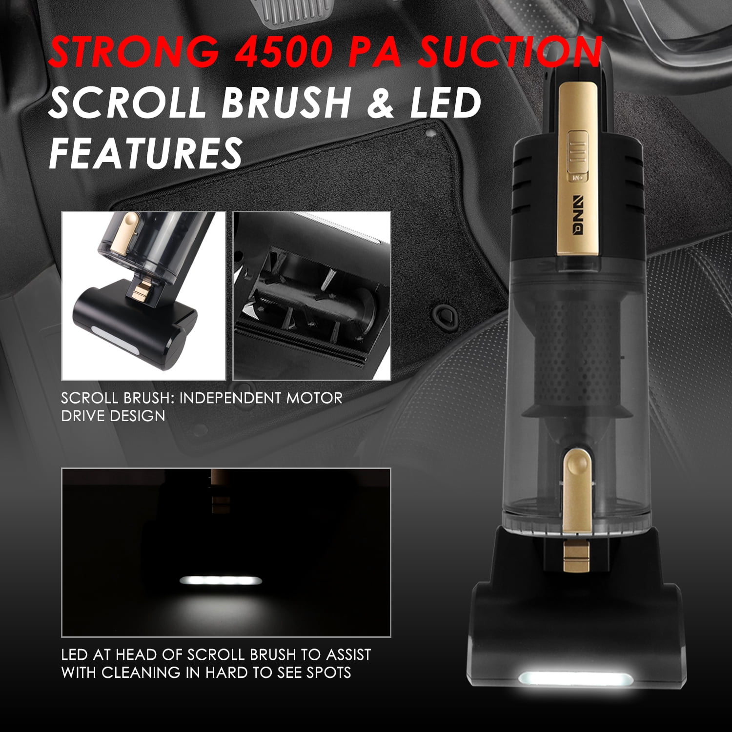 7.4V 40W 4500Pa Cordless Handheld Car Mini Vacuum Cleaner Strong Suction Portable Duster - Black