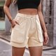 thumbnail image 2 of Pantalones cortos de mezclilla con bolsillo Pierna recta Cintura elástica Botón Cremallera Pantalones cortos de mezclilla de talle alto para verano Caqui claro M, 2 of 6