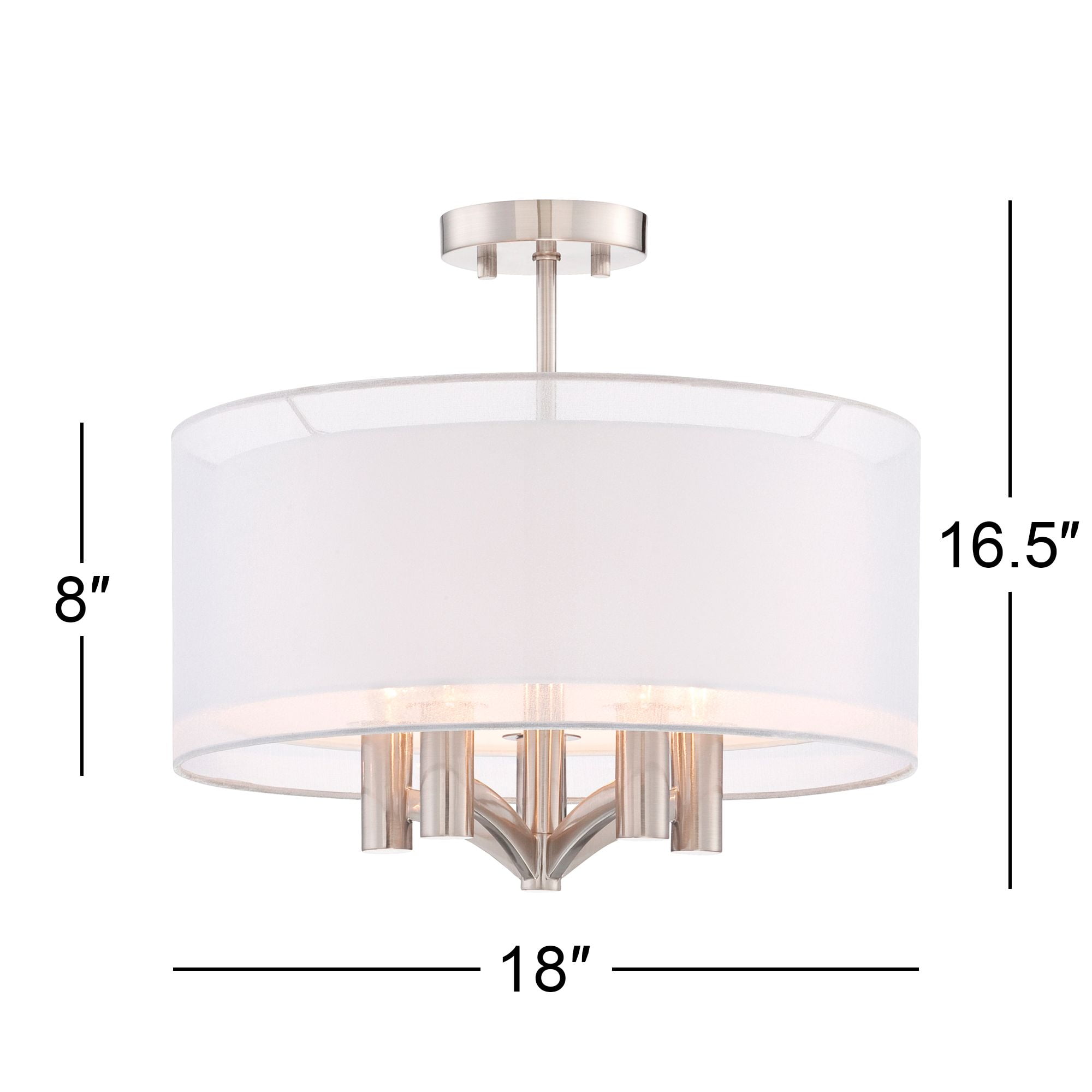 Possini Euro Design Modern Ceiling Light Semi Flush Mount Fixture Brushed Nickel 18" Wide Sheer Silver Double Drum Bedroom Kitchen