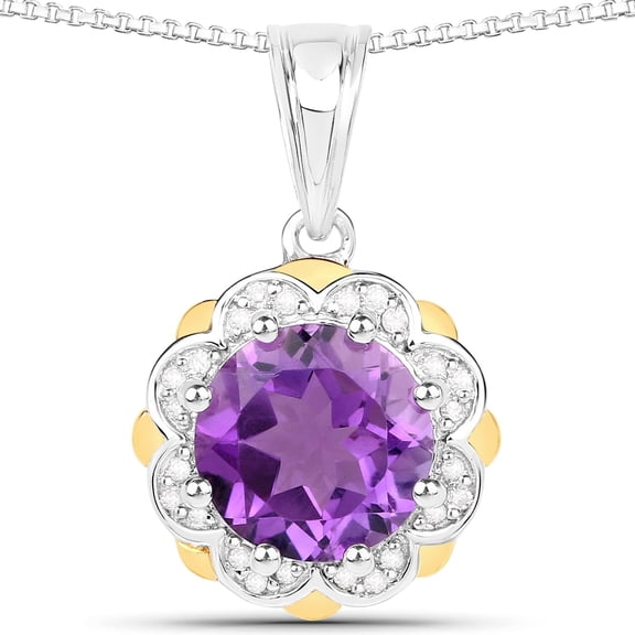 Genuine Amethyst Diamond Necklace For Women 1.87 Carat in 925 Sterling Silver With 18k Yellow Gold Plated Amethyst Pendant Gold Purple Diamond Necklace Jewelry Gift For Her
