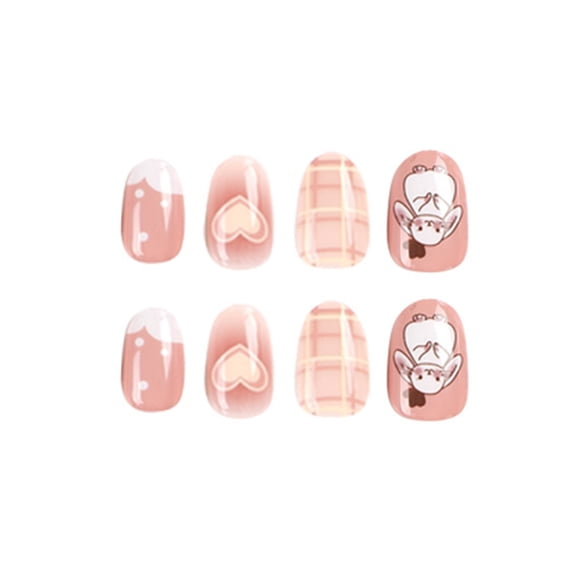 Cute Pattern Pink Design False Nails with Comfortable Wearing Experience for Manicure Novice Beginner Jelly Glue Model