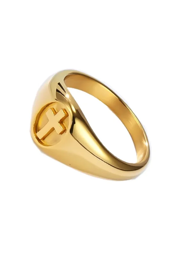 Men Stainless Steel Cross Ring Simple Unisex Christian Religious Cross Ring Gold Size 11