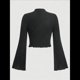 thumbnail image 5 of Camiseta Informal de Larga Acampanada con Cuello Alto y Punto Acanalado para Mujer Negro S, 5 of 6