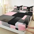 thumbnail image 3 of Feelyou Geometric Anstract Twin Sheet Sets for Adult, Pink Grey Square Twin Fitted Sheet, Modern Fashion Flat Sheet, Luxury Bedroom Decor, 3 Pieces, 3 of 7