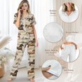 thumbnail image 4 of Yuyamidu Tribal Horse Comfy Women's Summer Sleepwear Notch Collar Short Sleeve V-Neck PJ Top & Long Lounge Pants Relaxed Fit Sleepwear with Chest Pocket, 4 of 7