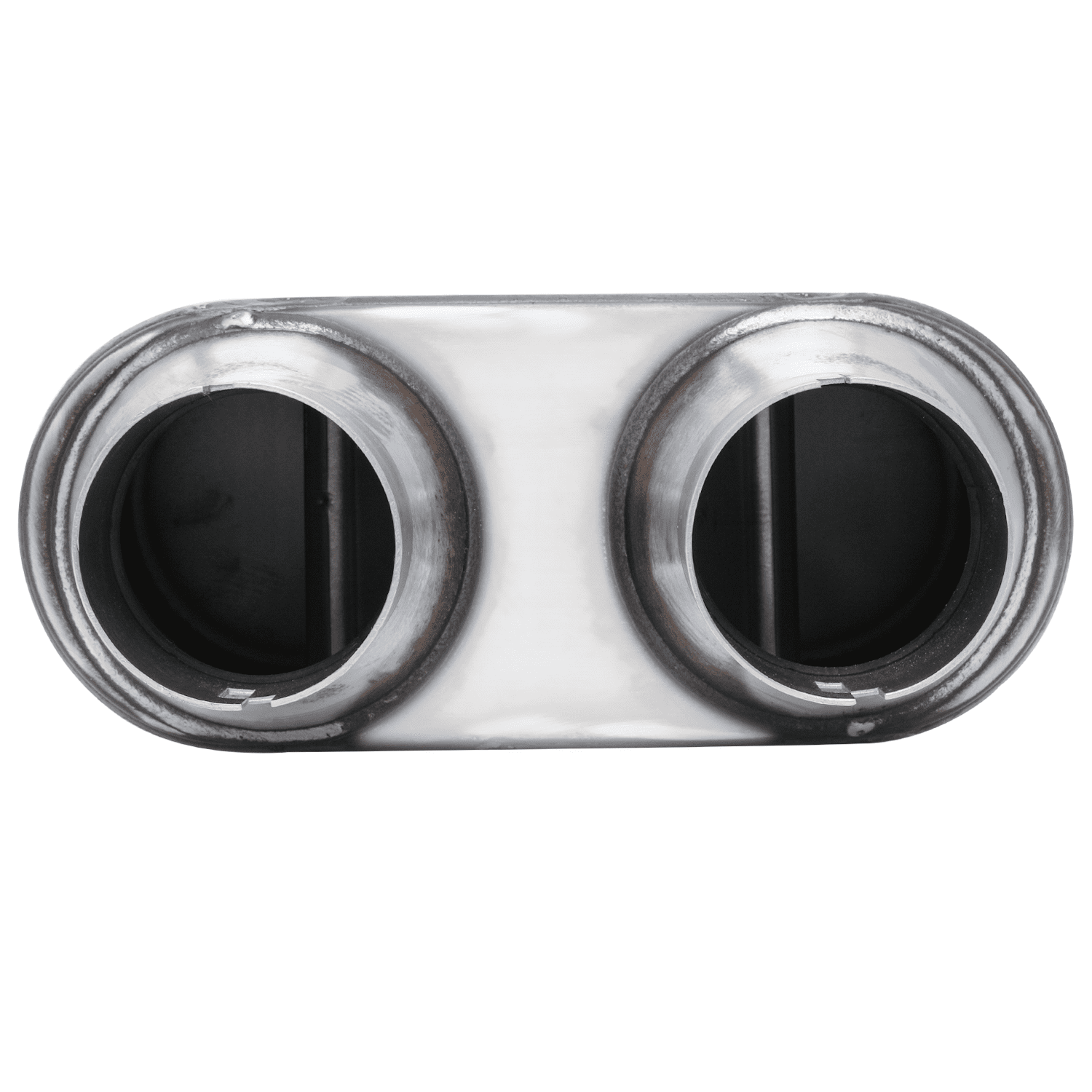 Magshion Chrome 2.5" Inlet 2.25" Outlet Stainless Steel Dual Chambered Exhaust Muffler Straight-Through Round Tip