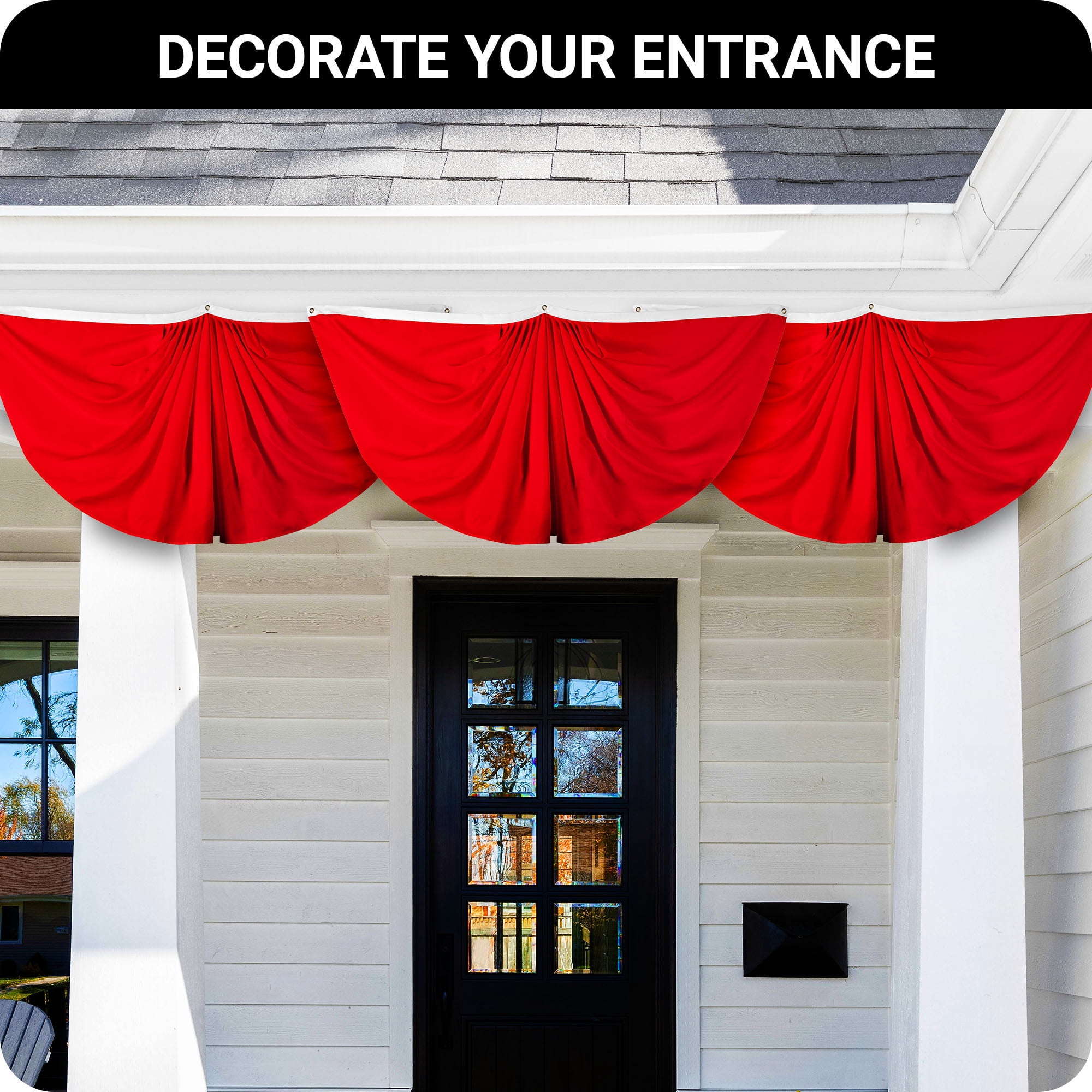 G128 3 Pack: Solid Red Color Pleated Fan Flag | 3x6 Ft | Printed 150D Polyester | Color Fan Flag Decoration, Indoor/Outdoor, Vibrant Colors, Brass Grommets