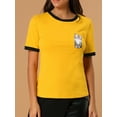 thumbnail image 5 of MODA NOVA Junior's Cotton Cat Print Color Block Short Sleeve T-Shirt Yellow S, 5 of 5