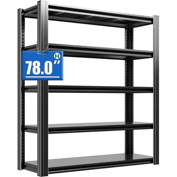 78" H Metal Storage Shelving, 3000LBS Heavy Duty Shelves Unit, Adjustable 5 Tier Storage Rack, Industrial Utility Shelf for Garage, Warehouse, Bedroom, Kitchen,18" D×47.5“W×78”H, Black