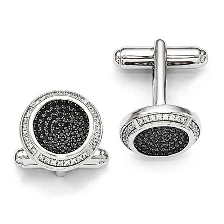 Sterling Silver Polished & CZ Brilliant Embers Cuff Links