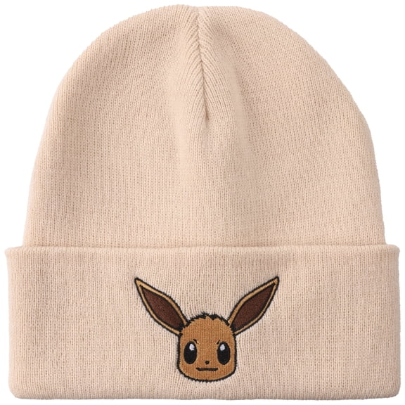 Pokemon Rib Knit Embroidered Eevee On Tan Cuff Beanie