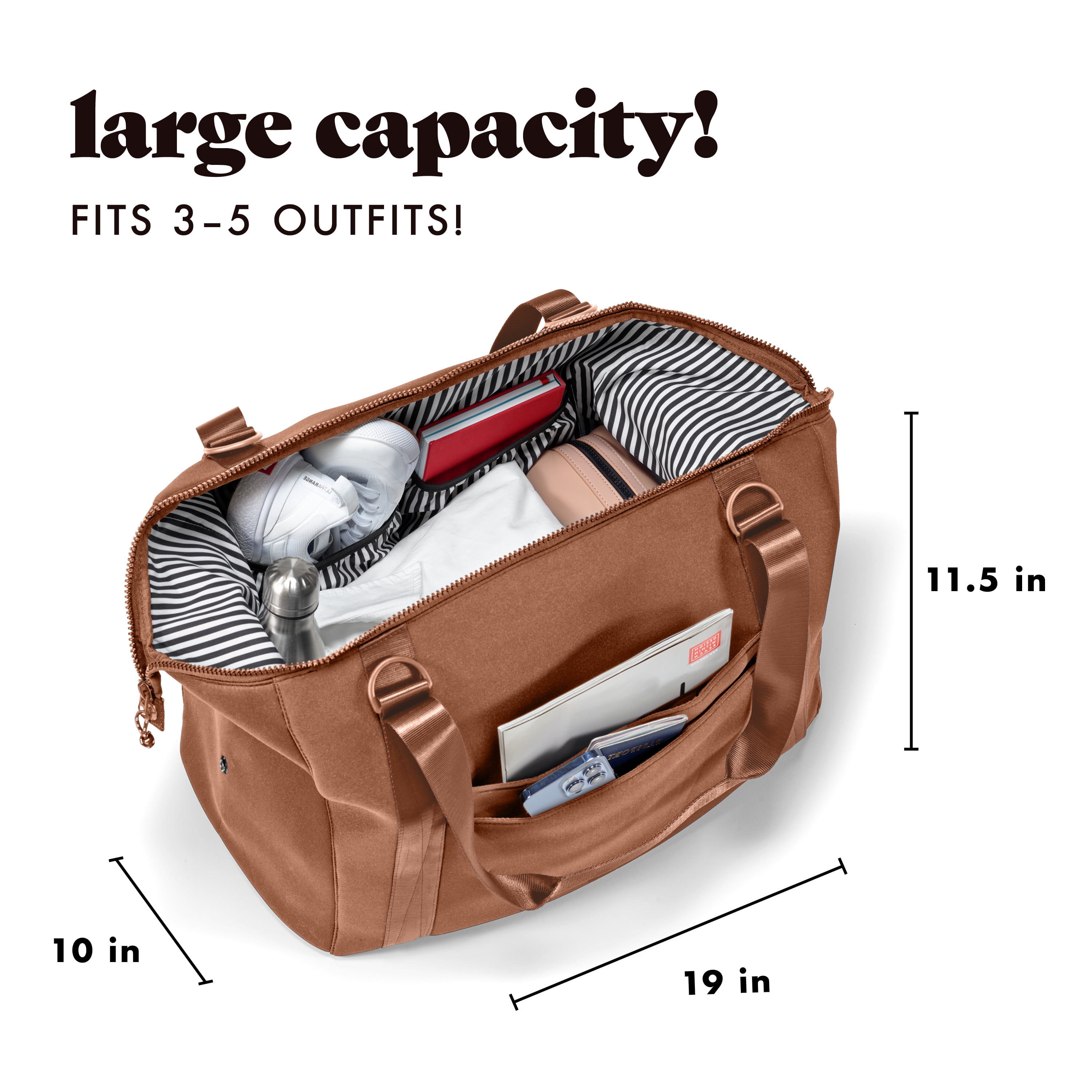 Fit & Fresh Premium Neoprene Weekender Bag, Travel Bag Trolley Sleeve, Carry on Duffel Bags, Copper