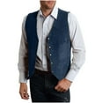 thumbnail image 2 of BiZtdJrK Men's Vests Dress Casual Faux Suede Long Sleeve Button Down Suit Vest Slim Fit Cowboy Vintage Waistcoat Navy XL, 2 of 6