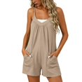 thumbnail image 2 of Women's Summer Casual Loose Fit Jumpsuit for Women,Adjustable Spaghetti Strap V Neck Romper with Pockets,Lightweight Loungewear Shorts Outfit for Beach Vacation Home Beige L, 2 of 5
