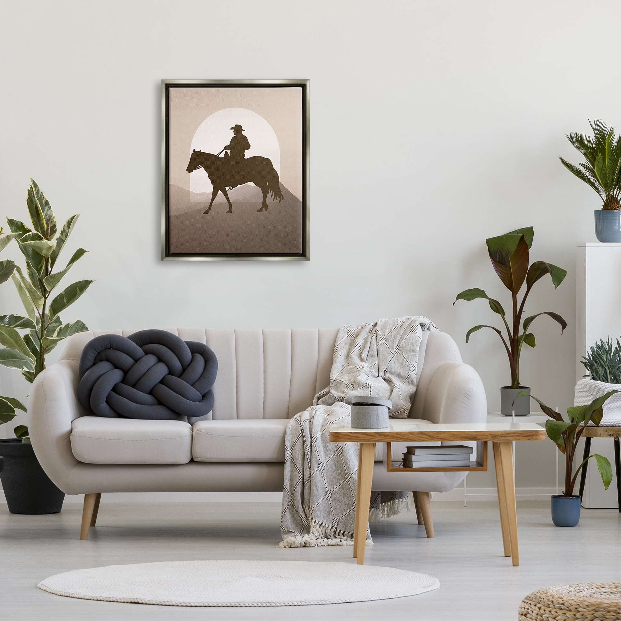 Stupell Industries Cowboy & Mountains Animals & Insects Painting Gray Floater Framed Canvas Art Print Wall Art, 25 x 31