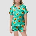 thumbnail image 2 of Caqnni Halloween Pajamas Set for Girl Short Sleeve Button Down Shirts and Pajama Shorts Sets Silk Satin Soft Sleepwear Outfits Halloween Home Short Sleeve Shorts Pajama Set (10-11 Years,Green), 2 of 5