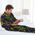 thumbnail image 6 of Naloa Neon Mardi Gras Men’s Pajamas Set - Long Sleeve Button Down Sleep Shirt and Pajama Bottoms Sleepwear Set-XX-Large, 6 of 7